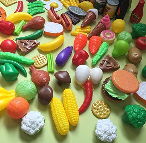 JZK 120 Piezas Alimentos de Juguete plástico, Juguete Corte de Frutas y Verduras, temprano Desarrollo educación Juegos para niños, Juguetes de Comida para niños Juego imaginativo