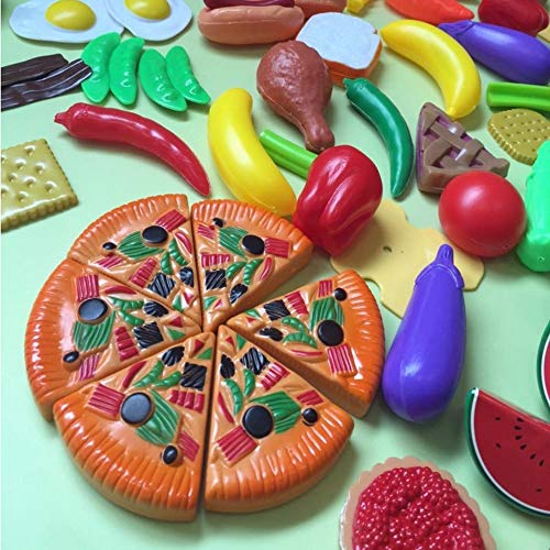 JZK 120 Piezas Alimentos de Juguete plástico, Juguete Corte de Frutas y Verduras, temprano Desarrollo educación Juegos para niños, Juguetes de Comida para niños Juego imaginativo