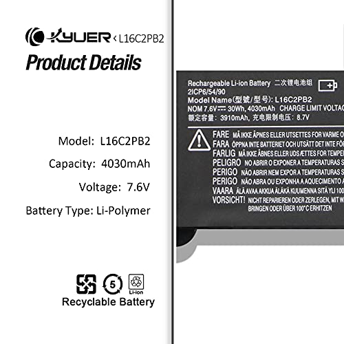 K KYUER 30Wh L16L2PB2 L16M2PB2 Batería para Lenovo IdeaPad 320-14IKB 320-15IKB 320-15ISK 320-17ABR 320-17AST 320-17ISK V15-ADA V15-IGL V15-IIL V15-IKB V15-IWL V145-15AST L16M2PB1 L16L2PB3 L17L2PF1