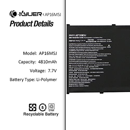 K KYUER 37Wh AP16M5J Batería para Acer Aspire 1 A114-31-C4HH A114-31-C0GD A114-31-C1HU A114-31-C76W Aspire 3 A314-31-C0SG A314-31-COSG 315-21-95KF A315-51-51SL Aspire 5 A515-51-75UY ES1-523-24CW
