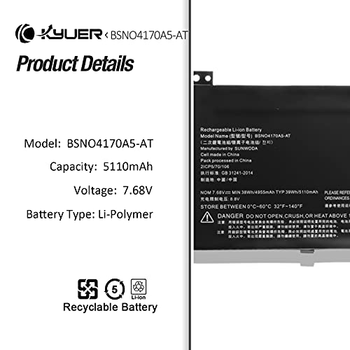 K KYUER 38Wh BSNO4170A5-AT Batería para Lenovo Ideapad Miix 510 510-12ISK 510-12IKB 520-12IKB 80U1 80XE 81CG 20M3 80U1000NGE 80U1000VSP 20M3000LGE LH5B10L67278 5B10L68713 BSNO4170A5-LH BSN04170A5-AT