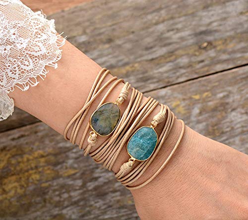K-ONE Pulsera de Abrigo de Gama Alta Piedras Naturales Boho Pulsera de Amistad Larga Pulseras de declaración Regalos de Mujer