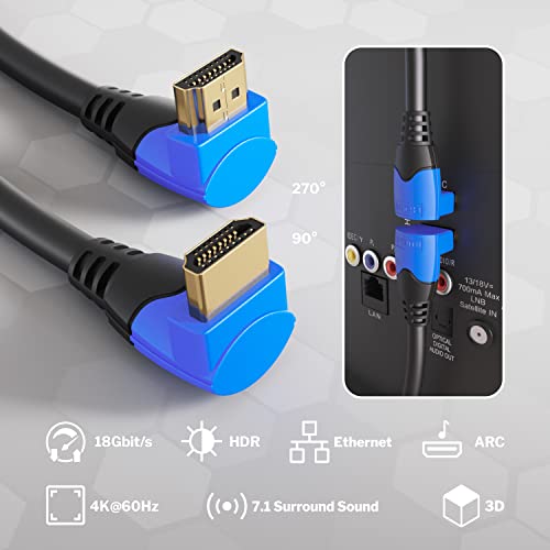 KabelDirekt – 0,5m Cable HDMI 4K 90°, compatible con (HDMI 2.0a/b, 2.0, 1.4a, 4K Ultra HD, 3D, Full HD 1080p, HDR, ARC High Speed con Ethernet, PS4, XBOX, HDTV), TOP Series