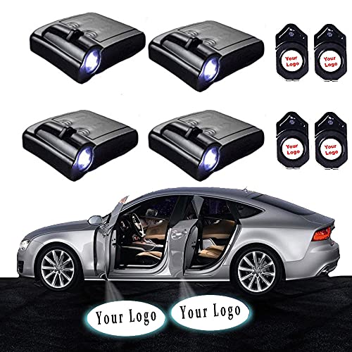 KAPROVER 4Piezas Personalizar Tu Logo Proyector para Coche LED Luz de puerta, Lámpara de bienvenida de coche Luz, No necesita taladro