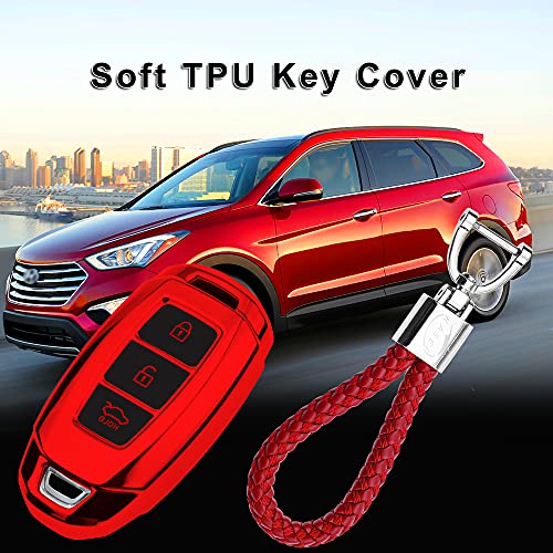 kaser Funda de Silicona para Llave Hyundai Keyless – Cover Mando Distancia Carcasa de TPU Cromo Suave para Hyundai Kona i10 i20 i30 ioniq Tucson Santa Fe Protección con Llaveros (Rosa)