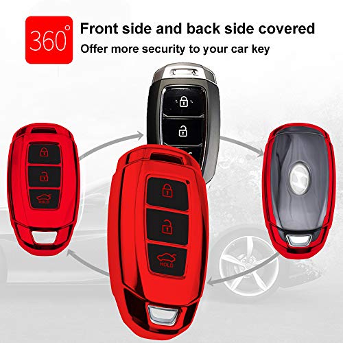 kaser Funda de Silicona para Llave Hyundai Keyless – Cover Mando Distancia Carcasa de TPU Cromo Suave para Hyundai Kona i10 i20 i30 ioniq Tucson Santa Fe Protección con Llaveros (Rosa)