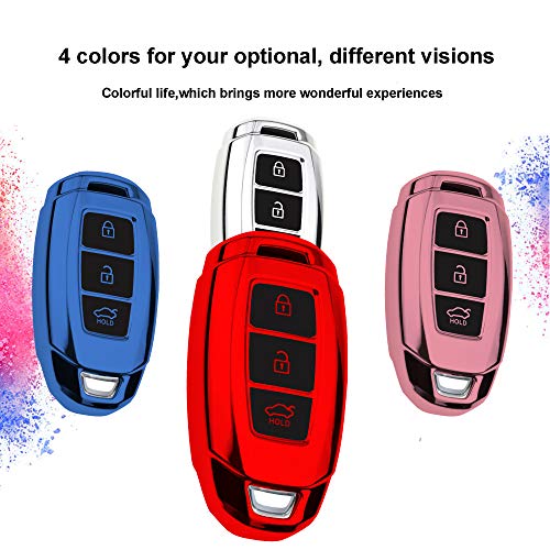 kaser Funda de Silicona para Llave Hyundai Keyless – Cover Mando Distancia Carcasa de TPU Cromo Suave para Hyundai Kona i10 i20 i30 ioniq Tucson Santa Fe Protección con Llaveros (Rosa)