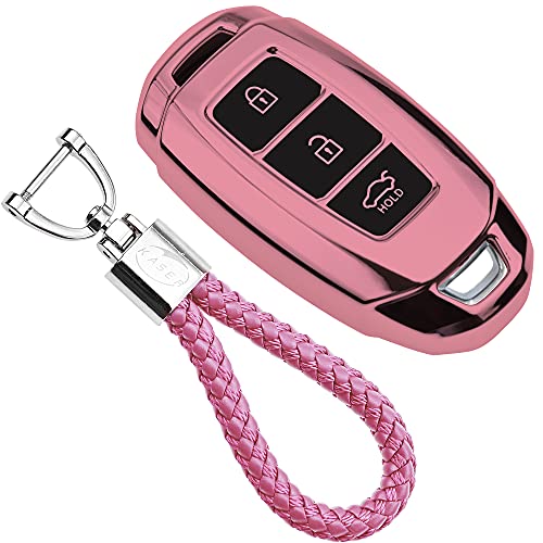 kaser Funda de Silicona para Llave Hyundai Keyless – Cover Mando Distancia Carcasa de TPU Cromo Suave para Hyundai Kona i10 i20 i30 ioniq Tucson Santa Fe Protección con Llaveros (Rosa)