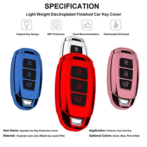 kaser Funda de Silicona para Llave Hyundai Keyless – Cover Mando Distancia Carcasa de TPU Cromo Suave para Hyundai Kona i10 i20 i30 ioniq Tucson Santa Fe Protección con Llaveros (Rosa)