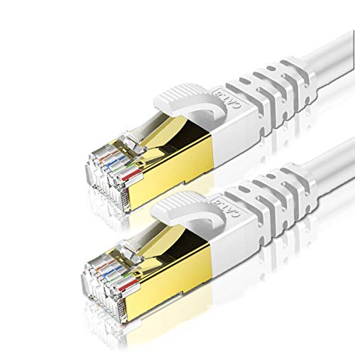KASIMO 2m x 2 Piezas Cable Ethernet De Red Cat 8 con Conector RJ45 Oro Alta Velocidad 40 Gbps / 2000 Mhz Internet LAN Blanco