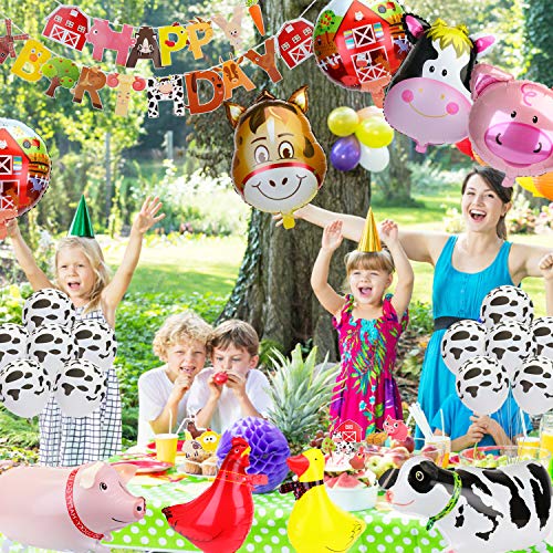 KATELUO Animales de Granja Fiesta de Cumpleaños Decoracion Globos, Pancarta de Feliz Cumpleaños, Happy Birthday Guirnalda para Niño, Niña, Fiesta Infantil, Jardín de Infancia