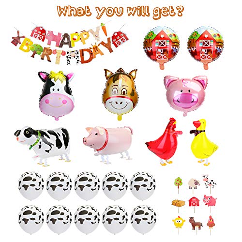 KATELUO Animales de Granja Fiesta de Cumpleaños Decoracion Globos, Pancarta de Feliz Cumpleaños, Happy Birthday Guirnalda para Niño, Niña, Fiesta Infantil, Jardín de Infancia