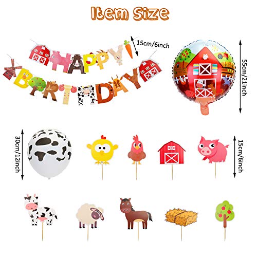 KATELUO Animales de Granja Fiesta de Cumpleaños Decoracion Globos, Pancarta de Feliz Cumpleaños, Happy Birthday Guirnalda para Niño, Niña, Fiesta Infantil, Jardín de Infancia