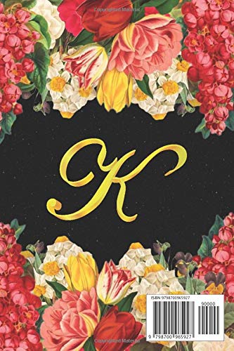 Katriella: Lined Notebook / Journal with Personalized Name, & Monogram initial K on the Back Cover, Floral cover, Gift for Girls & Women