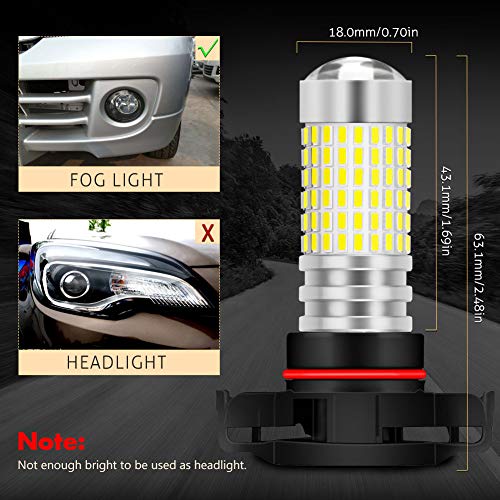 KATUR PSX24W Bombillas de luz antiniebla LED 80W 3000LM 6500K Xenón Blanco con proyector para Conducir Luces de circulación Diurna DRL o Luces antiniebla (Paquete de 2)