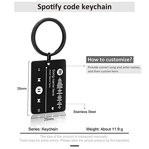 Kaululu Mujer Hombre Llavero Personalizado con Spotify Code Código de música Canción Cantante Nombres Grabado Acero Inoxidable Regalo para Festival de Música Negro