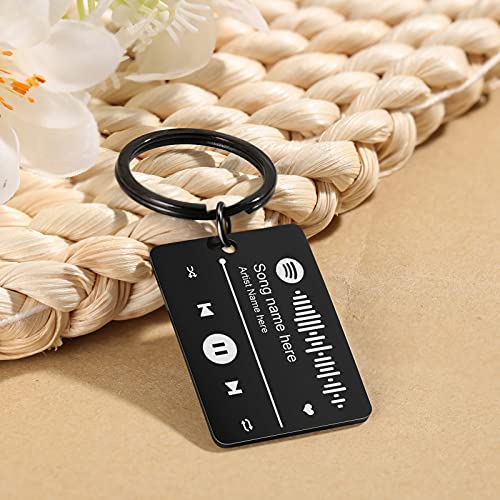 Kaululu Mujer Hombre Llavero Personalizado con Spotify Code Código de música Canción Cantante Nombres Grabado Acero Inoxidable Regalo para Festival de Música Negro