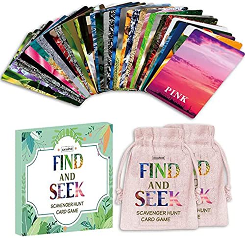 KCH 37 PCS Find and Seek Juego De Cartas Scavenger Hunt Juegos De Mesa Interiores Al Aire Libre Actividades para La Familia Niños De 3 A 12 Años Juegos