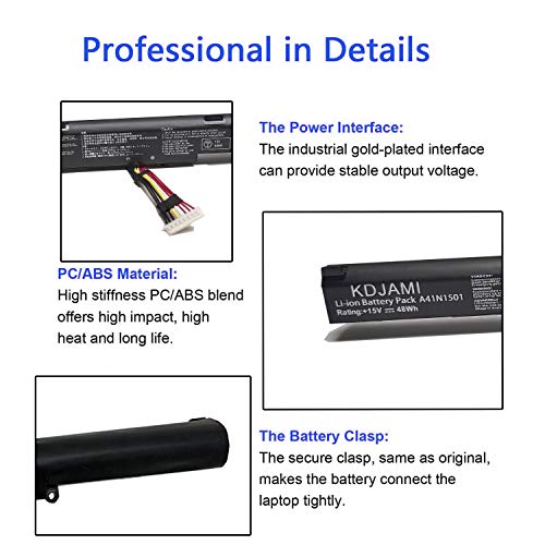 KDJAMI A41N1501 Batería para ASUS ROG GL752VW G752VW N552V N552VX GL752 N552 N752 Series Notebook 0B110-00360000 0B110-00360100 A41LK9H L41LK2H (4 Cells 15V 48Wh-1 año Garantía