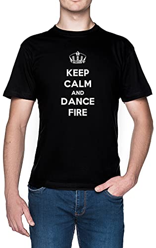 Keep Calm and Dance Fire Negro Hombre Camiseta Tamaño XL Black Men's tee Size XL