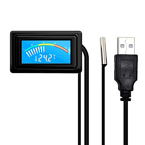KETOTEK USB Termómetro Acuario Digital DC 5V-25V LCD Medidor de Temperatura con NTC Sonda Impermeable para Computadora PC Autos Moto Celsius/Fahrenheit DC 12V 24V -50℃~110℃