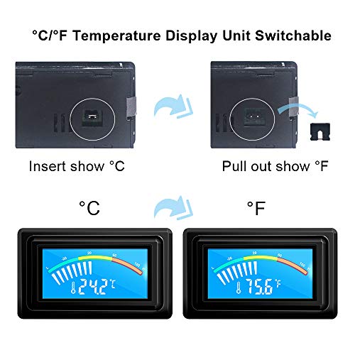 KETOTEK USB Termómetro Acuario Digital DC 5V-25V LCD Medidor de Temperatura con NTC Sonda Impermeable para Computadora PC Autos Moto Celsius/Fahrenheit DC 12V 24V -50℃~110℃