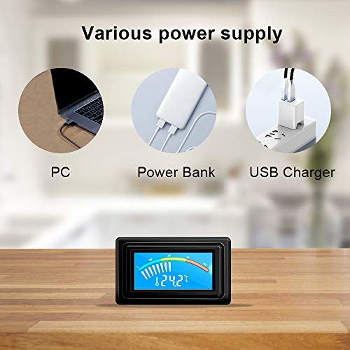 KETOTEK USB Termómetro Acuario Digital DC 5V-25V LCD Medidor de Temperatura con NTC Sonda Impermeable para Computadora PC Autos Moto Celsius/Fahrenheit DC 12V 24V -50℃~110℃