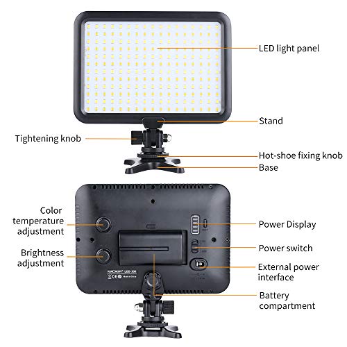 K&F Concept Luz de Vídeo LED, Luz Video Panel LED Regulable 3200-5600K para Cámaras Digitales SLR Cámara de Vídeo y Estudio