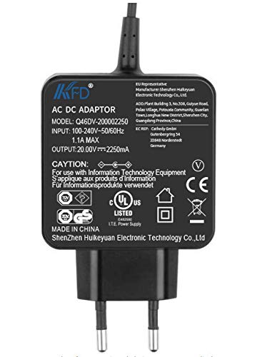 KFD 45W Adaptador de Corriente Cargador portátil para Lenovo IdeaPad 320-15isk ADLX65CCGE2A Yoga 510 S145 520S-14IKB PA-1450-55LU 310s 310-14isk 100-14IBY 100S-14IBR 520 100-14IBD 520-15IKB 20V 2.25A