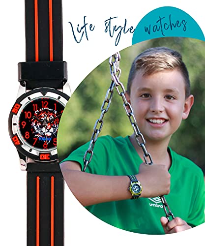KIDDUS Reloj Educativo para niño, Chica, Chico. De Pulsera, analógico. Time Teacher fácil de Leer para Aprender la Hora. Ejercicios incluídos. Tigre