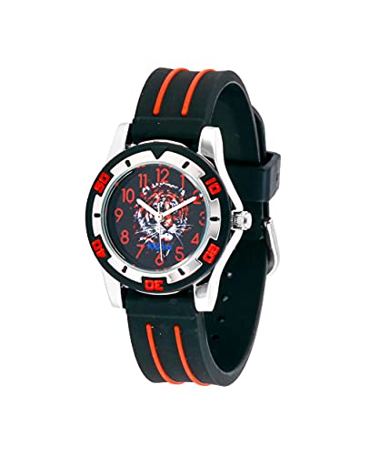 KIDDUS Reloj Educativo para niño, Chica, Chico. De Pulsera, analógico. Time Teacher fácil de Leer para Aprender la Hora. Ejercicios incluídos. Tigre