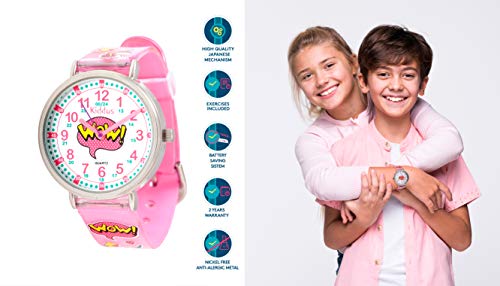 KIDDUS Reloj Educativo para niño, Chica, Chico. De Pulsera, analógico. Time Teacher fácil de Leer para Aprender la Hora. Ejercicios incluídos. ¡Wow!