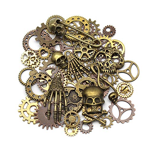KiKiHong 80 Pcs Surtidos Steampunk Cogs Metal Colgante Cogs Engranajes Steampunk para Manualidades, joyería, Mixed Colours