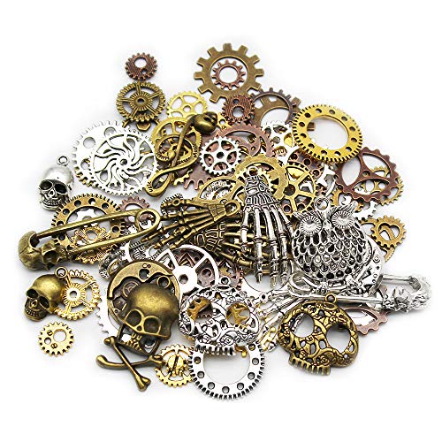 KiKiHong 80 Pcs Surtidos Steampunk Cogs Metal Colgante Cogs Engranajes Steampunk para Manualidades, joyería, Mixed Colours