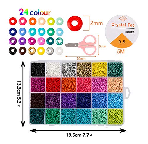Killow Cuentas de Colores 2mm Mini Cuentas y Abalorios Cristal para DIY Pulseras Collares Bisutería (24 Colores)