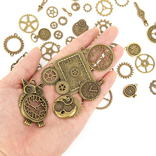 KIMI-HOSI 40pcs Steampunk Engranajes Relojes Surtidos Metal Cogs Colgante Manualidades de Bricolaje para Sombreros Pulseras Decoración de Ropa - Bronce