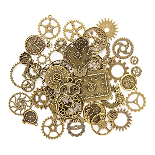 KIMI-HOSI 40pcs Steampunk Engranajes Relojes Surtidos Metal Cogs Colgante Manualidades de Bricolaje para Sombreros Pulseras Decoración de Ropa - Bronce