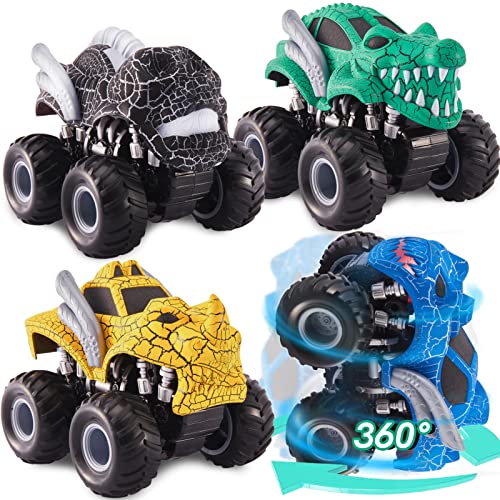 kimonca Monster Truck 4 Piezas Camión Inercia Rotación de 360 Grados Juguetes Regalo para Niños Niñas 3 4 5 Año