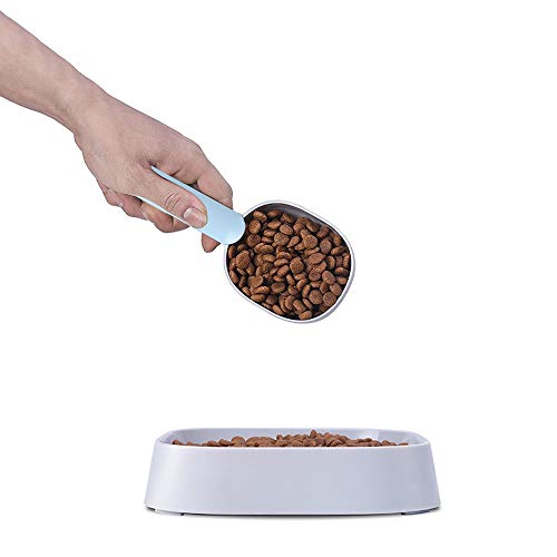 Kincown [Mango largo con clip GOG para comida, pala para gato, pala de medición de comida para perros, cuchara de medición de alimentos para mascotas, 1 taza cuchara de medición (azul)