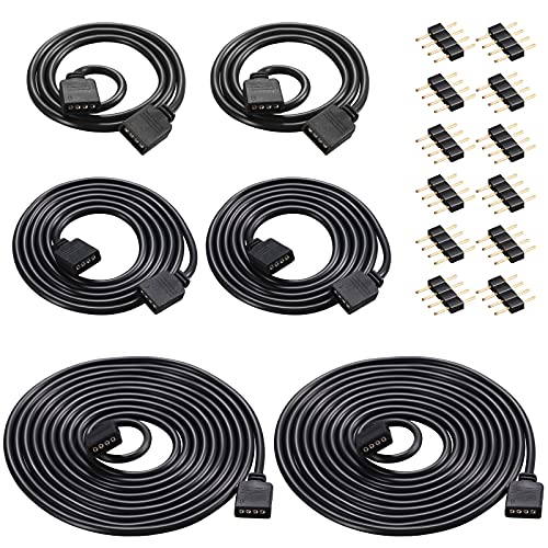 Kit de 6 Cables de Extensión RGB de 4 Pines Conector de Tira de LED Cable de Puente de Tira sin Soldadura con 12 Pines Conectores para 5050 3528 RGB (Negro, 1,6 FT, 3,3 FT, 6,6 FT)