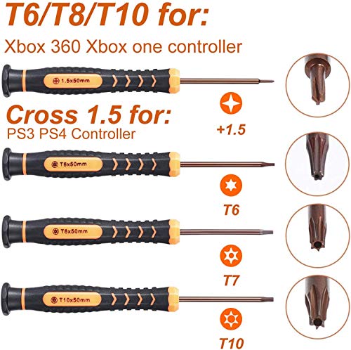 Kit de Destornilladores T6/T8/T10, Destornilladores para PS4 Desmontaje y Herramienta de Palanca Abierta para PS3, PS4, Xbox One Controller, Xbox 360