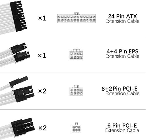 Kit de extensión de cable, Cable Fuente Alimentacion Modular, Conectores PSU, Cable ATX EPS PCI-E con peines, Sleeved Cables, 30 CM