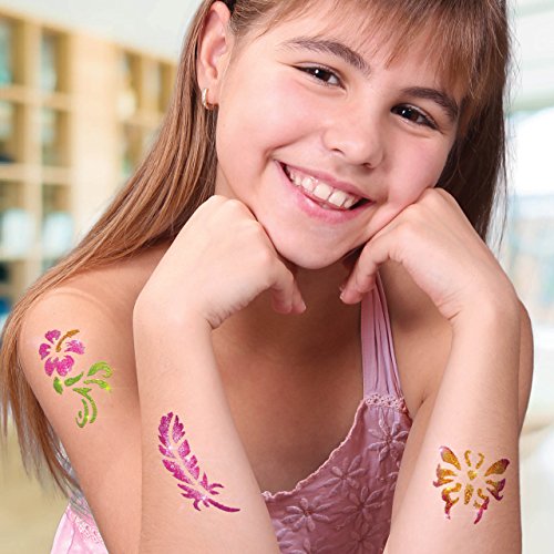 Kit de Tatuajes con Purpurina, Tatuajes temporales Tatuajes con Brillantina para Chicas con 35 Plantillas, Uso Seguro, duración de 8-18 días