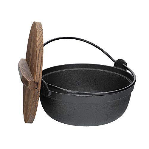 KitchenCraft World of Flavours Japanese Cooking Pot with Wooden Lid, Cast Iron, Black, 1.5 L