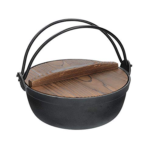 KitchenCraft World of Flavours Japanese Cooking Pot with Wooden Lid, Cast Iron, Black, 1.5 L