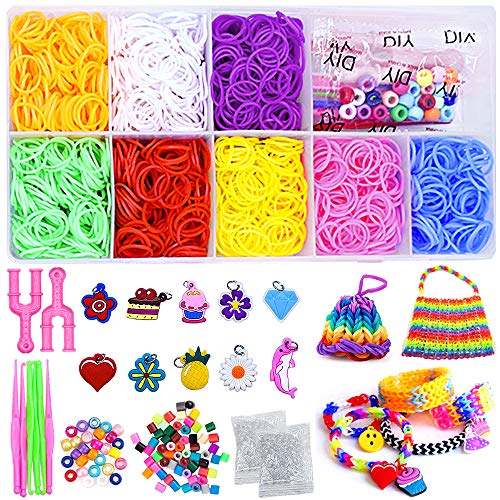 Kits de Bandas de Goma para Telar, Bst4u 2000 Bandas de Goma 10 Colores 189 Accesorios, Juego de Bandas de Goma de Colores, Bandas de Goma para Bricolaje, kit de Fabricación de Pulseras