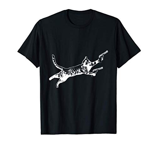 Kitty Cat With Gun Graphic Funny Gift Cat Lover Camiseta