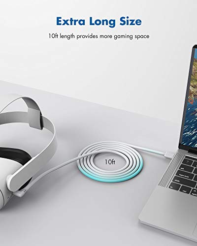 KIWI design Oculus Link Cable de 10 Pies (3 Metros), Quest Link Cable de Transferencia de Datos de Alta Velocidad Cable USB C Compatible con Oculus Quest / Quest 2 a una PC para Juegos, Gris Claro