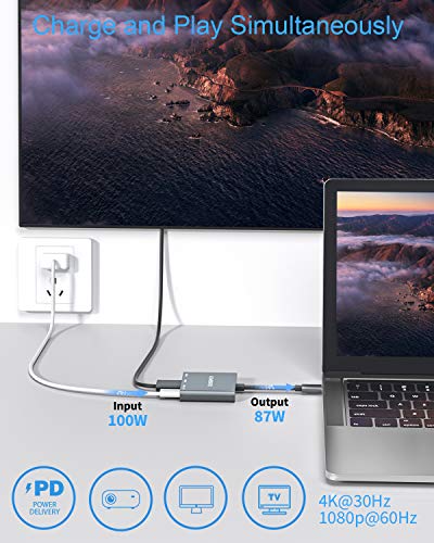 KiwiBird Adaptador multipuerto de USB-C a HDMI 4K con USB 3.0, Tipo C PD de Carga 87W Power Delivery Compatible con MacBook Air, MacBook Pro, iPad Pro 2020/2018, Surface Go 2, DELL XPS, Galaxy S20