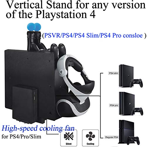 KJH PSVR Todo en 1 Soporte telescópico plegable vertical multifunción Soporte para la serie PS4 Muelle del cargador Enfriador Soporte para guardar auriculares Estante de disco